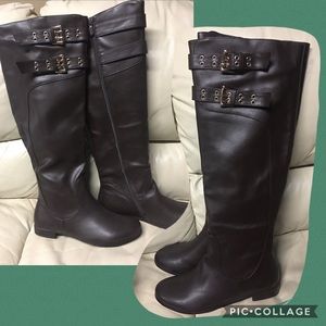 Tall brown wide calf boots